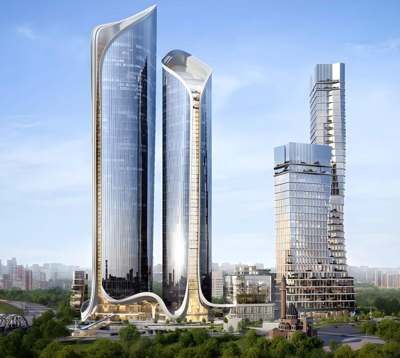 «Феномен города» — фасад жилых башен с световым контуром